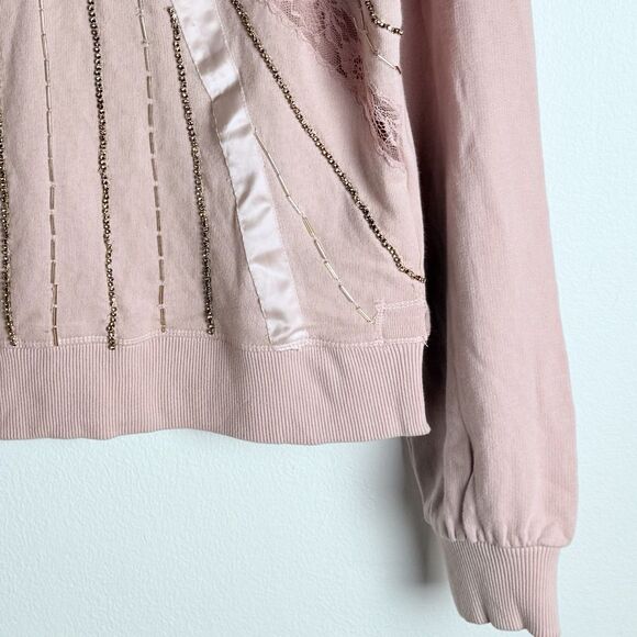 Anthropologie Embellished Pink Bow Beaded Sweatshirt NWT - Picture 10 of 16